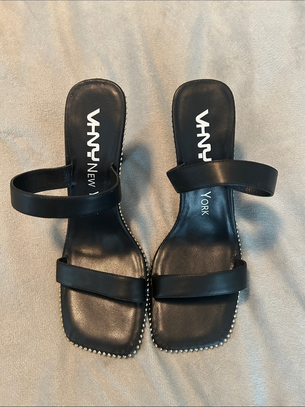 Vivianne Hu New York Black Stud-Trim Slide Sandals